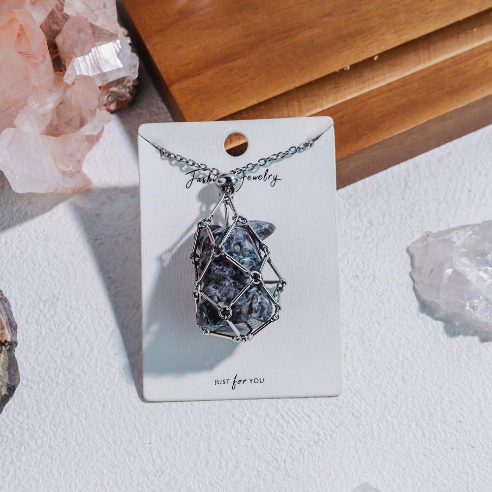 Natural Crystal Net Metal Bamboo Necklace【Carving】