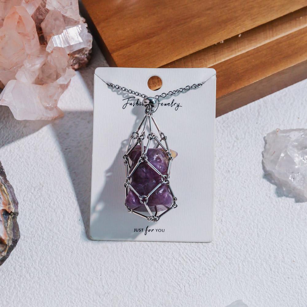 Natural Crystal Net Metal Bamboo Necklace【Carving】