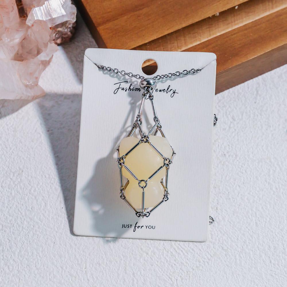 Natural Crystal Net Metal Bamboo Necklace【Carving】