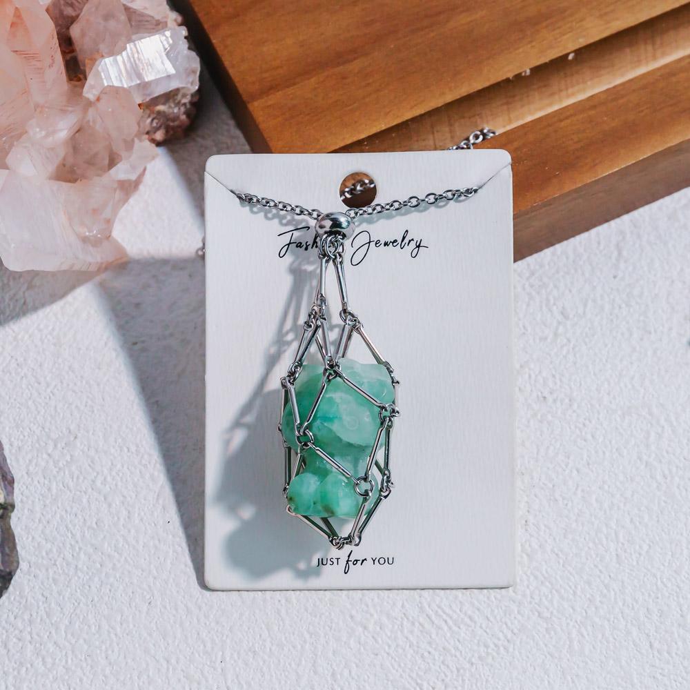 Natural Crystal Net Metal Bamboo Necklace【Carving】