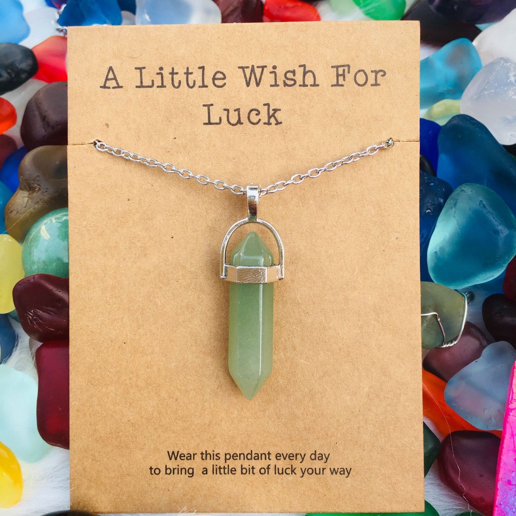 Wishing Natural Stone Hexagonal Pen Pendant Necklace