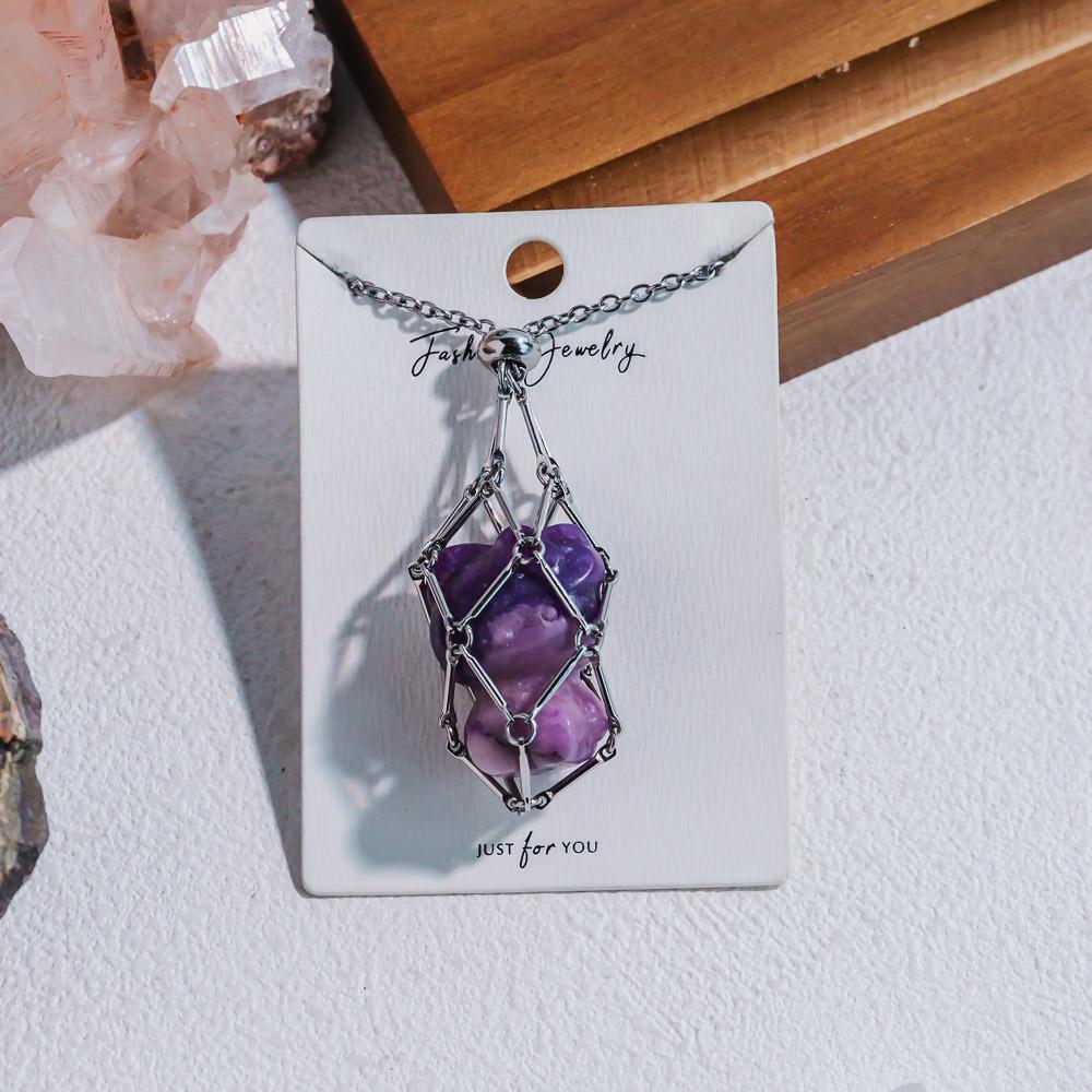 Natural Crystal Net Metal Bamboo Necklace【Carving】