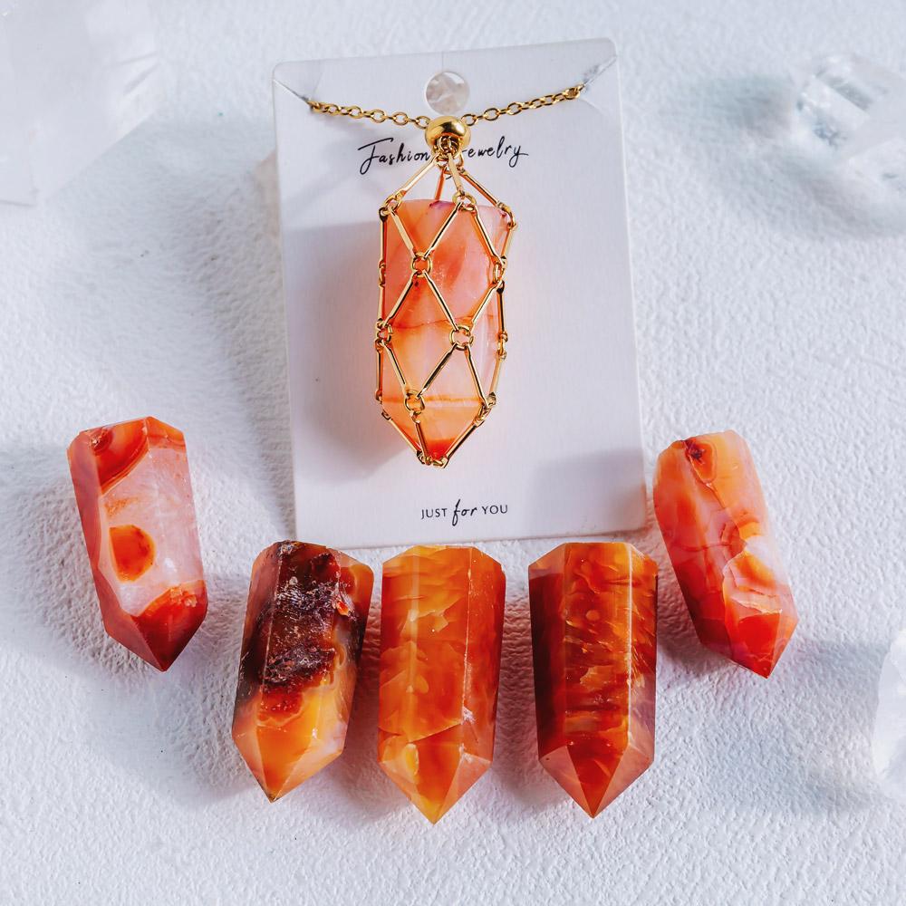 Reikistal Natural Crystal Net Metal Bamboo Necklace Woven Pendant