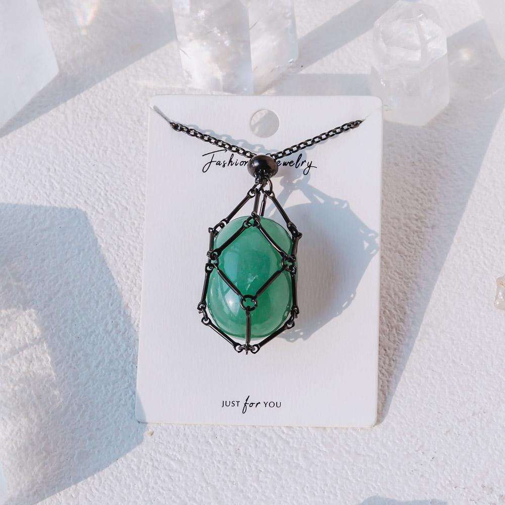 Reikistal Black Net Metal Bamboo Necklace Woven Pendant