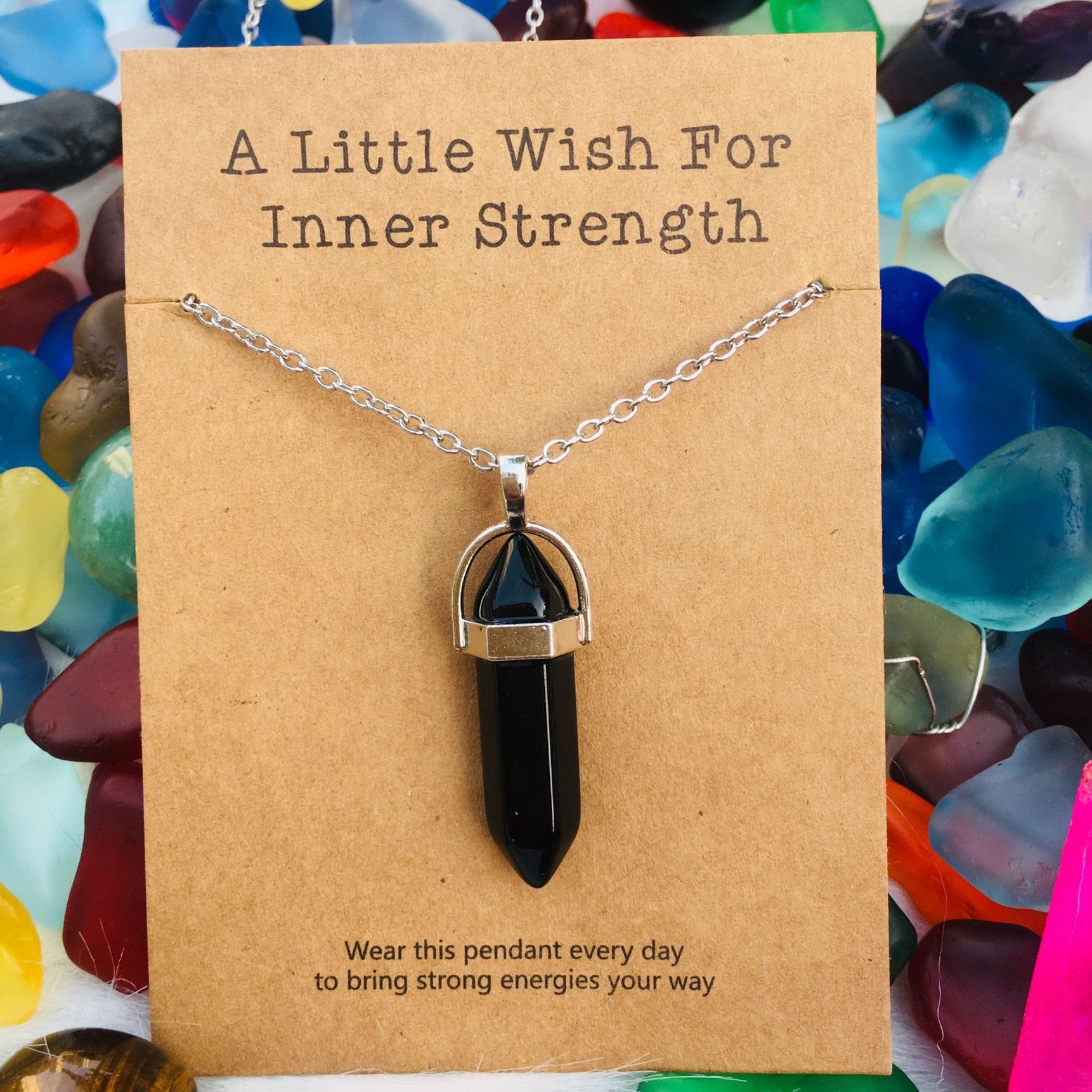 Wishing Natural Stone Hexagonal Pen Pendant Necklace