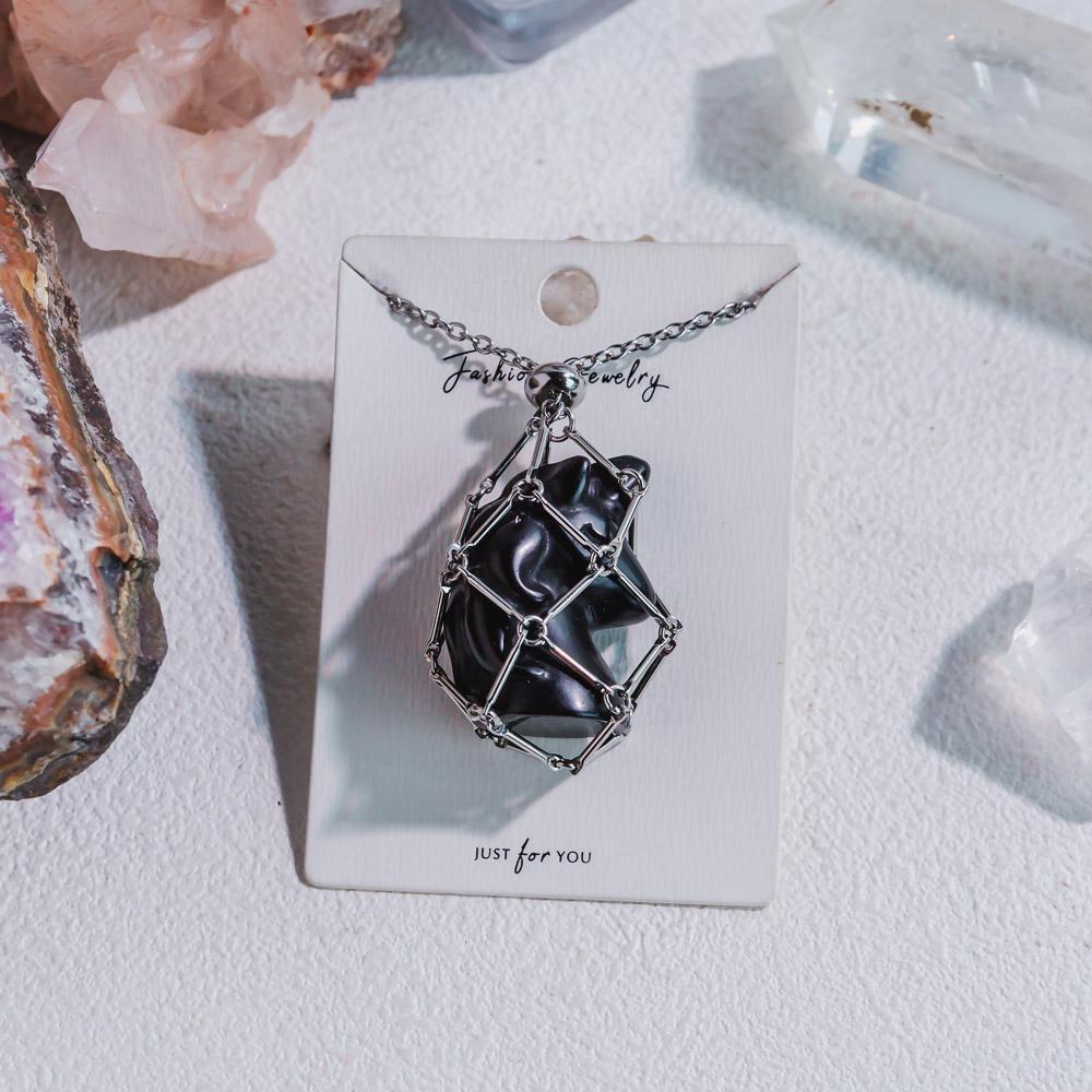 Natural Crystal Net Metal Bamboo Necklace【Carving】