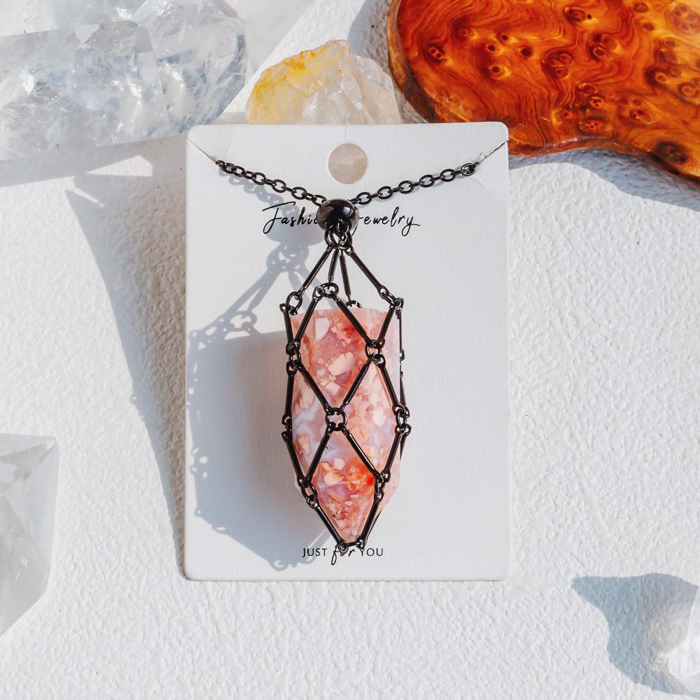 Reikistal Black Net Metal Bamboo Necklace Woven Pendant