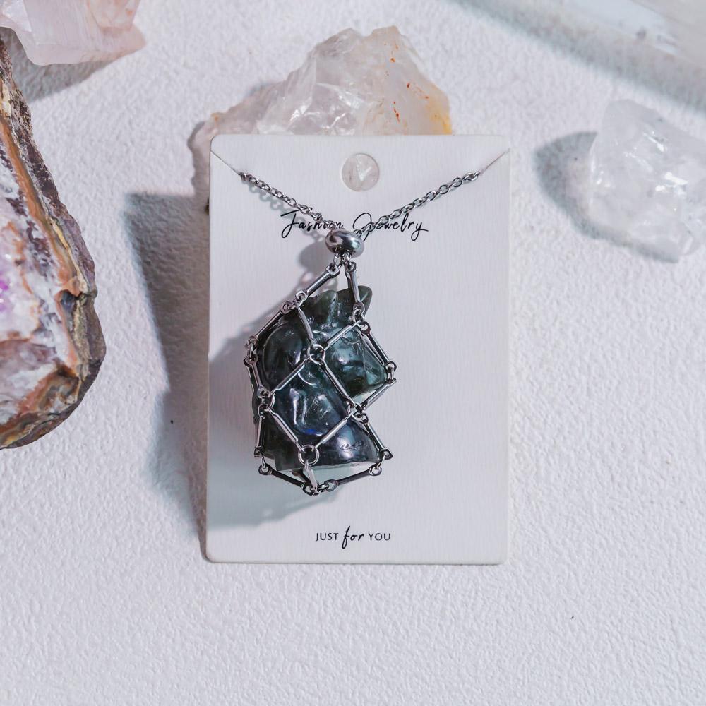 Natural Crystal Net Metal Bamboo Necklace【Carving】