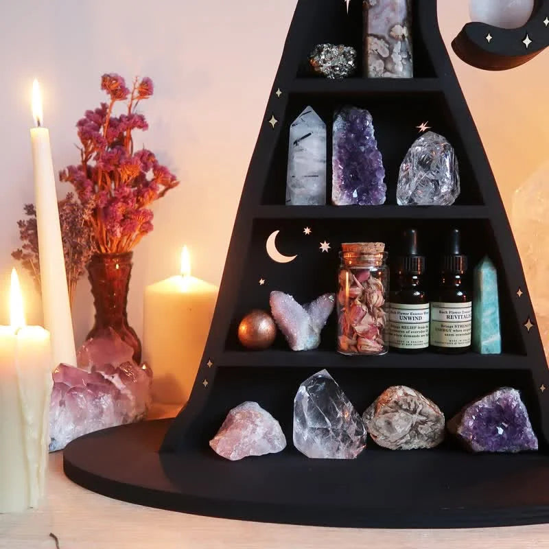 Reikistal Witch Hat Wooden Crystal Shelf