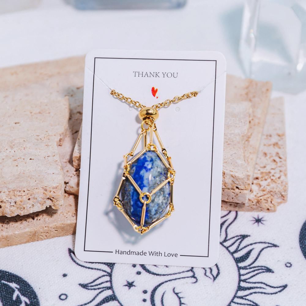 Reikistal Natural Crystal Net Metal Bamboo Necklace Woven Pendant