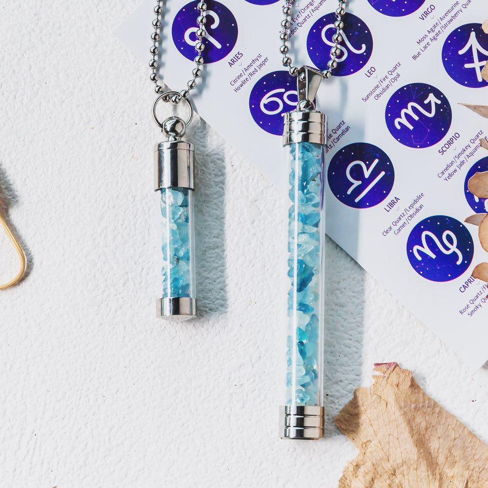 【Zodiac】Natural Crystal Chips Wishing Bottle Necklace