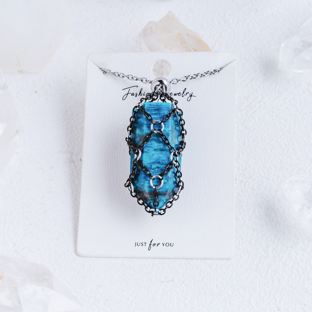 【Black O Mesh】Natural Crystal Adjustable Necklace【Point/Tumbled】