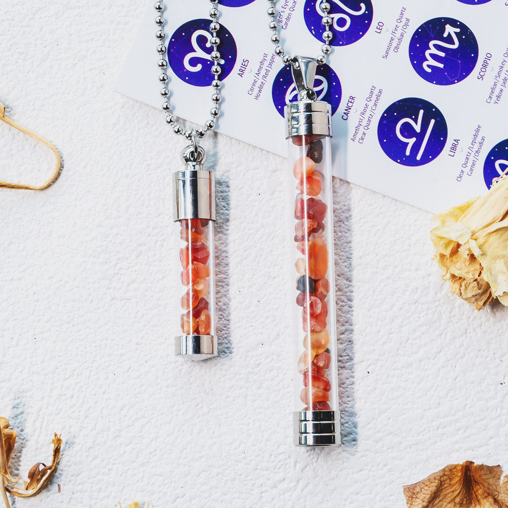 【Zodiac】Natural Crystal Chips Wishing Bottle Necklace