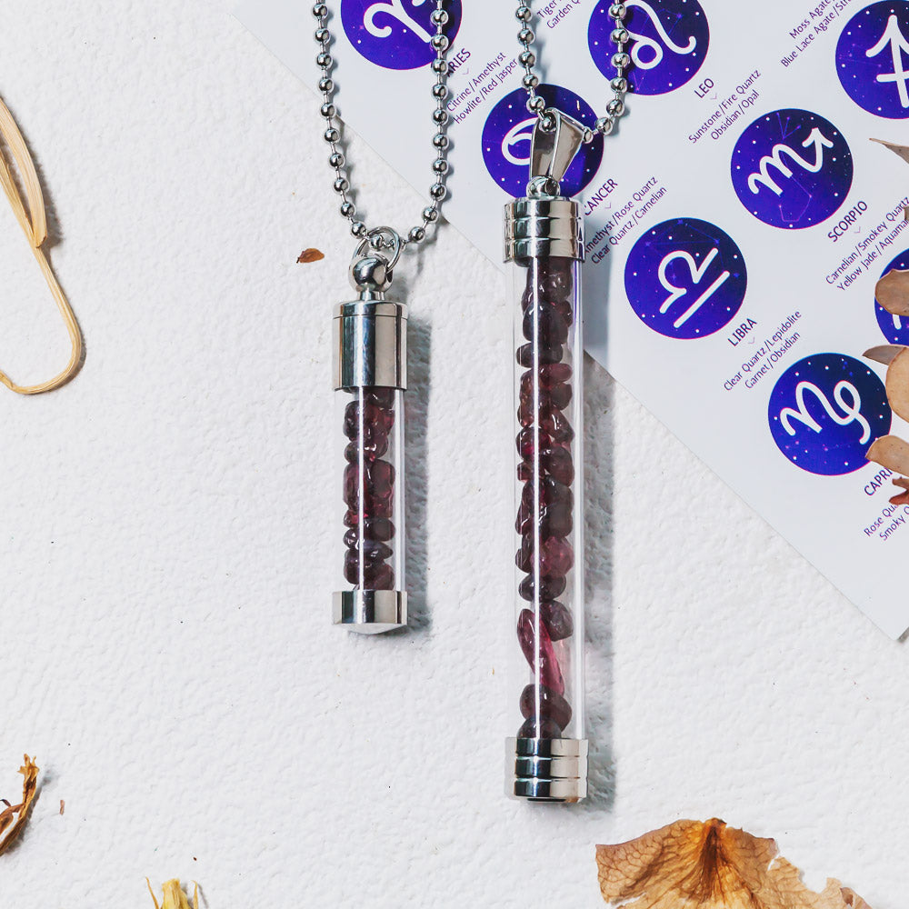 【Zodiac】Natural Crystal Chips Wishing Bottle Necklace
