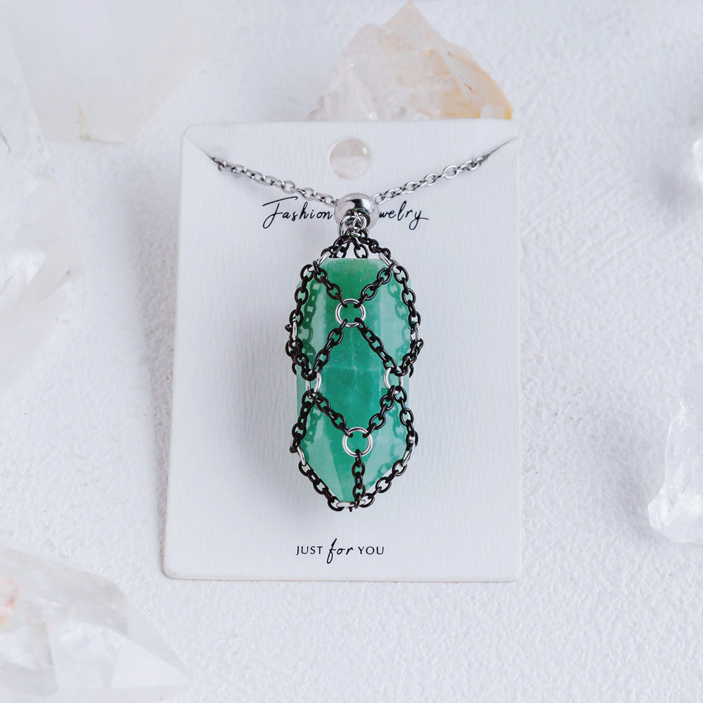 【Black O Mesh】Natural Crystal Adjustable Necklace【Point/Tumbled】