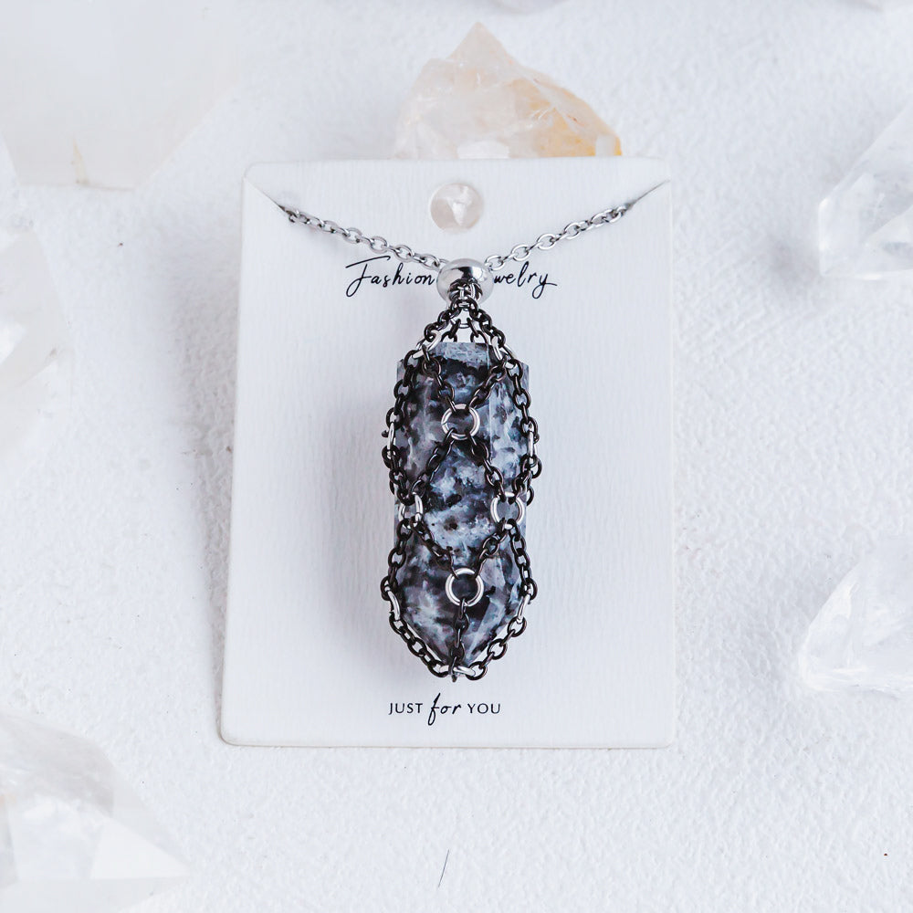 【Black O Mesh】Natural Crystal Adjustable Necklace【Point/Tumbled】