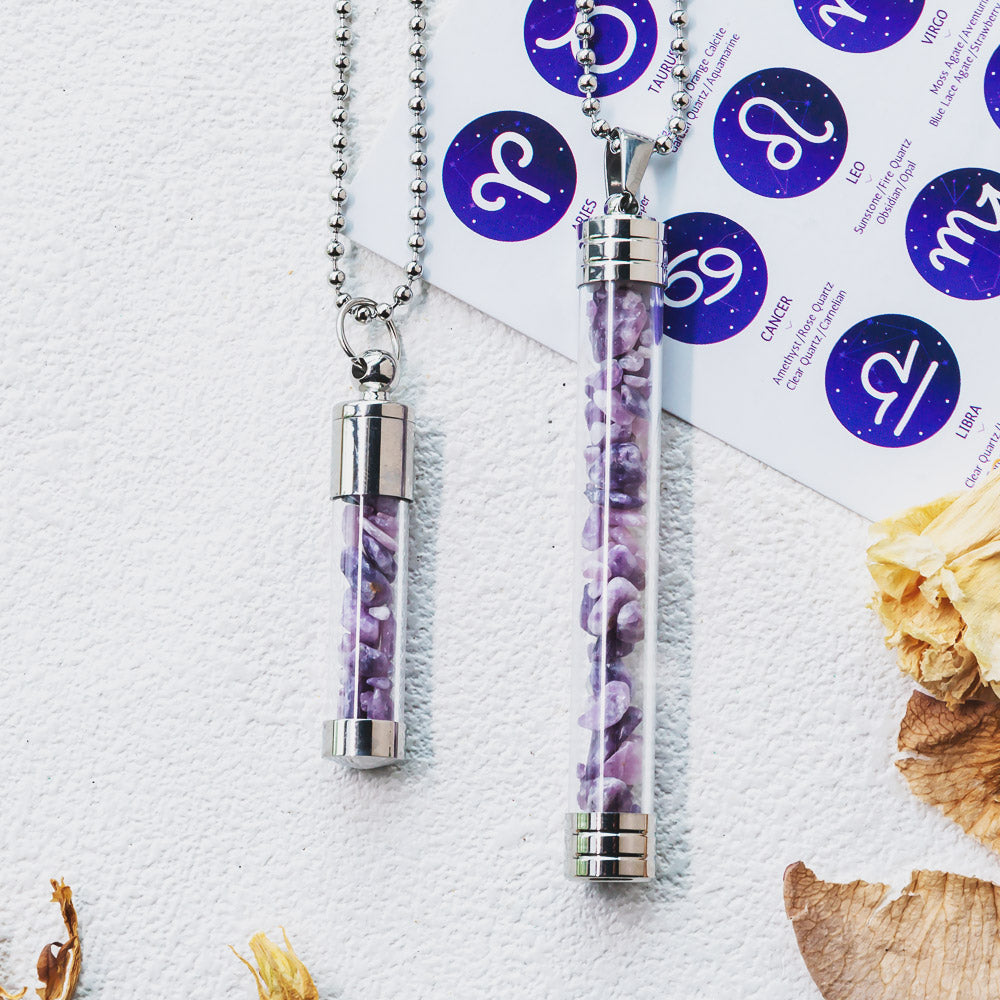 【Zodiac】Natural Crystal Chips Wishing Bottle Necklace