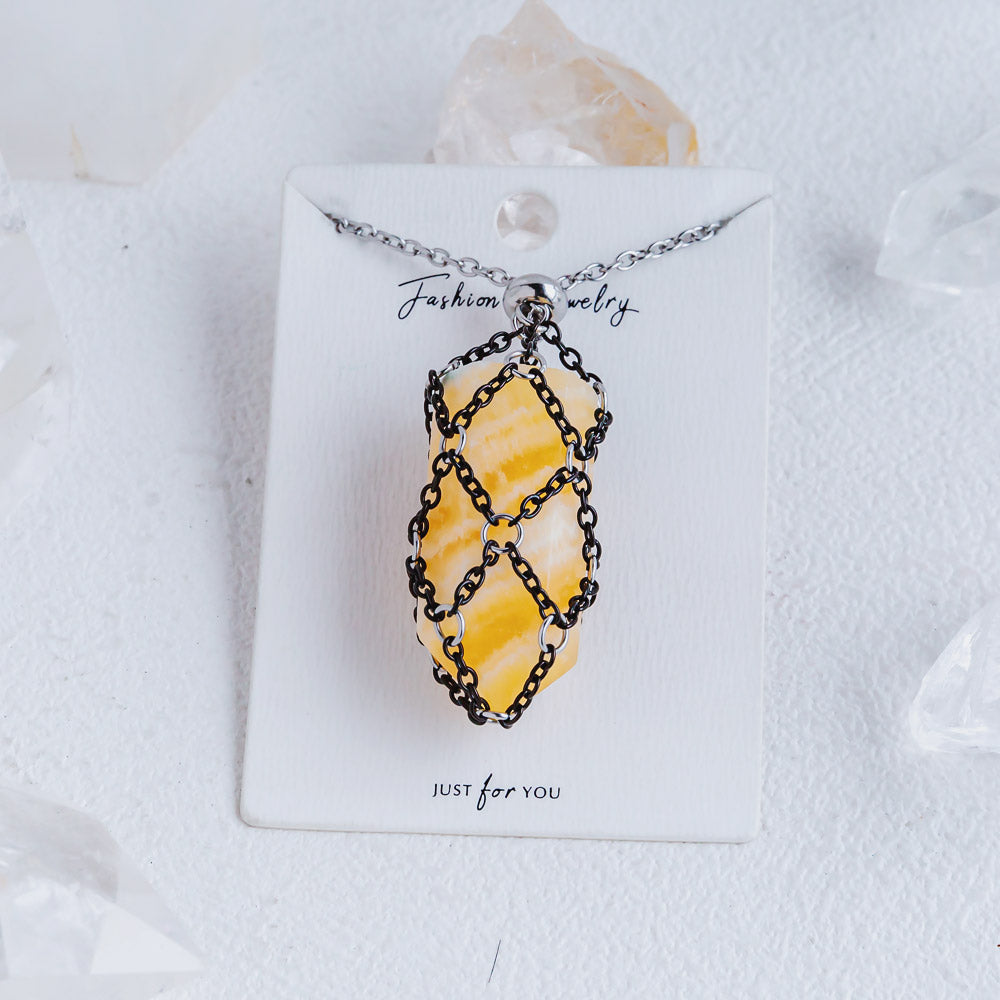 【Black O Mesh】Natural Crystal Adjustable Necklace【Point/Tumbled】