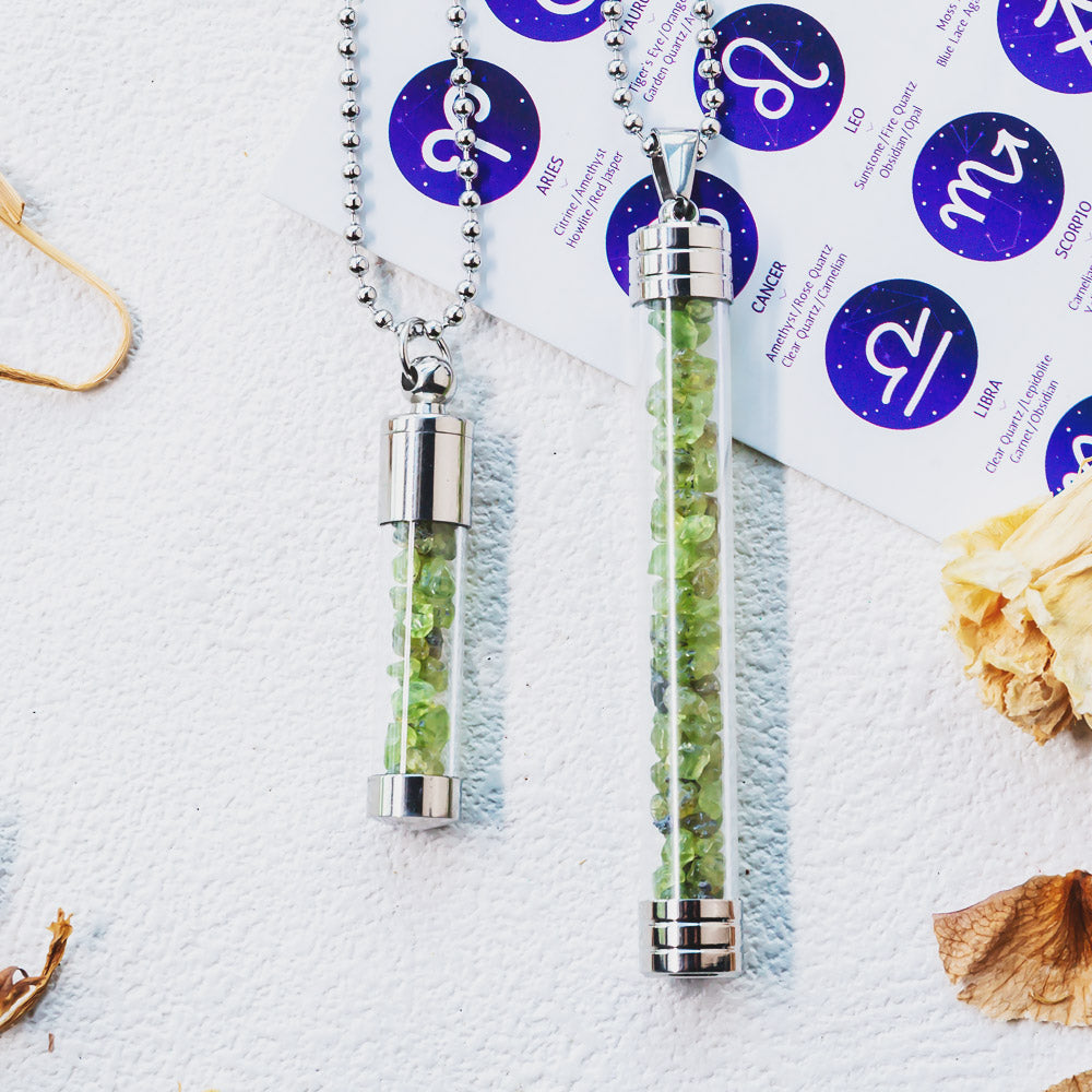 【Zodiac】Natural Crystal Chips Wishing Bottle Necklace