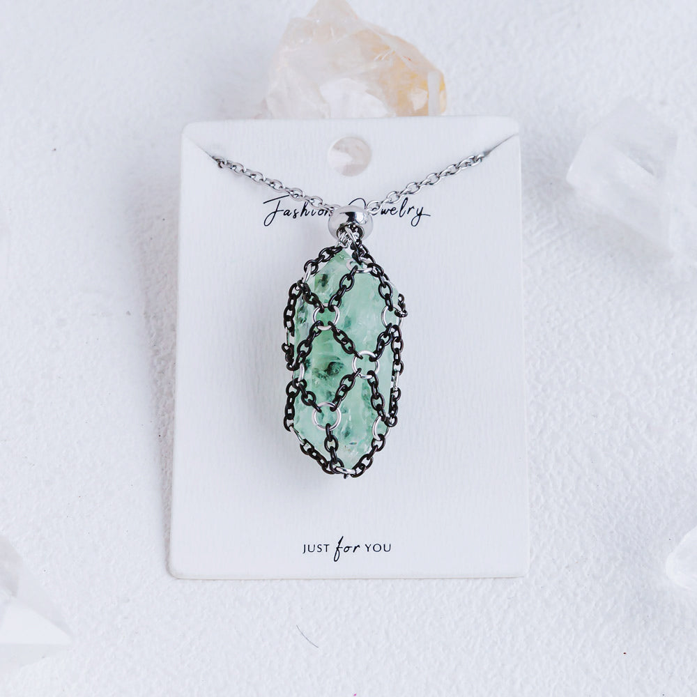 【Black O Mesh】Natural Crystal Adjustable Necklace【Point/Tumbled】