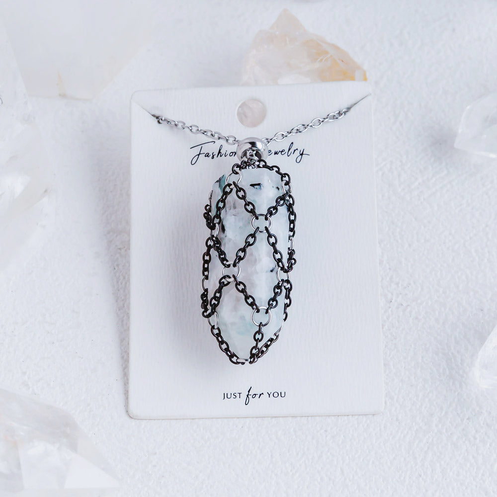 【Black O Mesh】Natural Crystal Adjustable Necklace【Point/Tumbled】