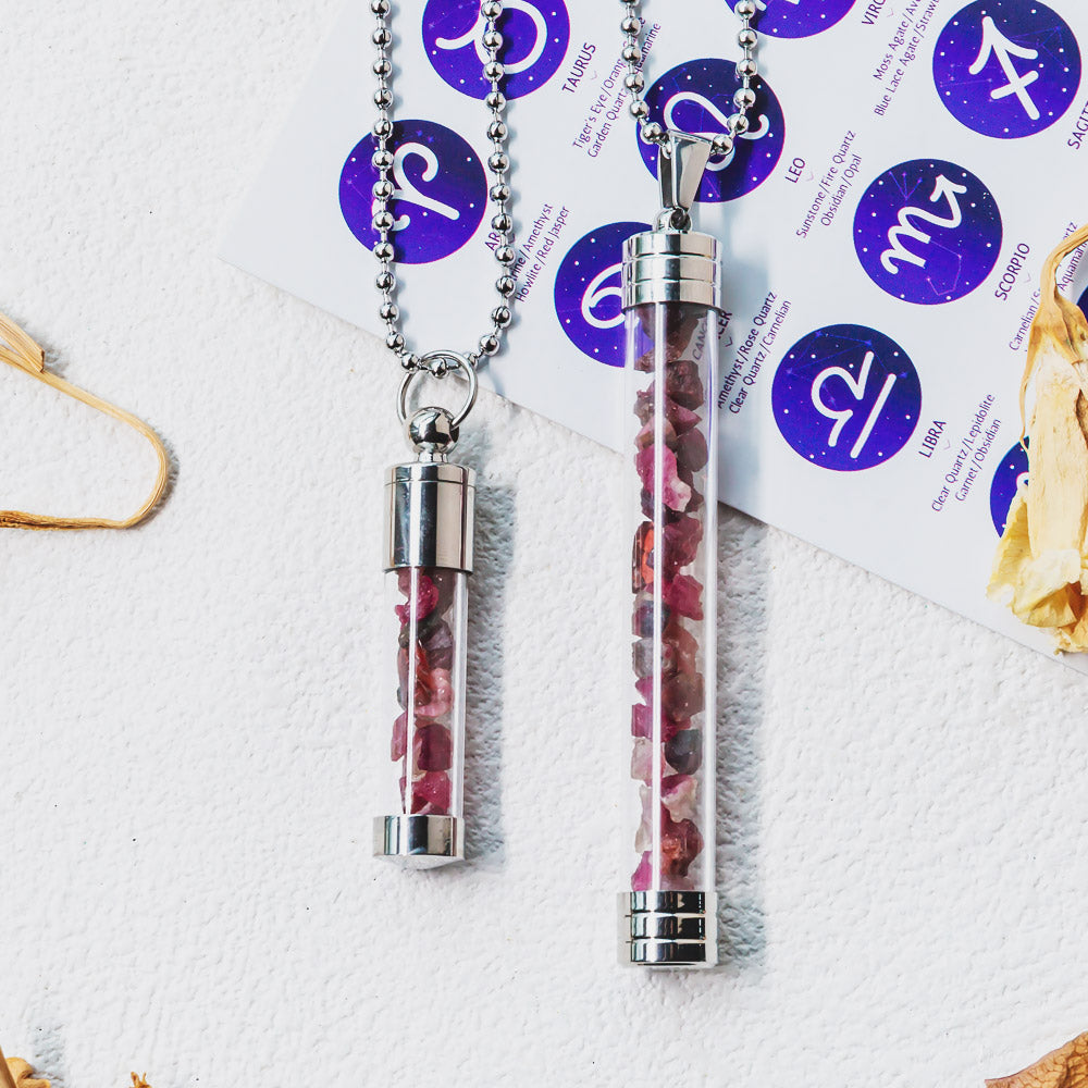 【Zodiac】Natural Crystal Chips Wishing Bottle Necklace