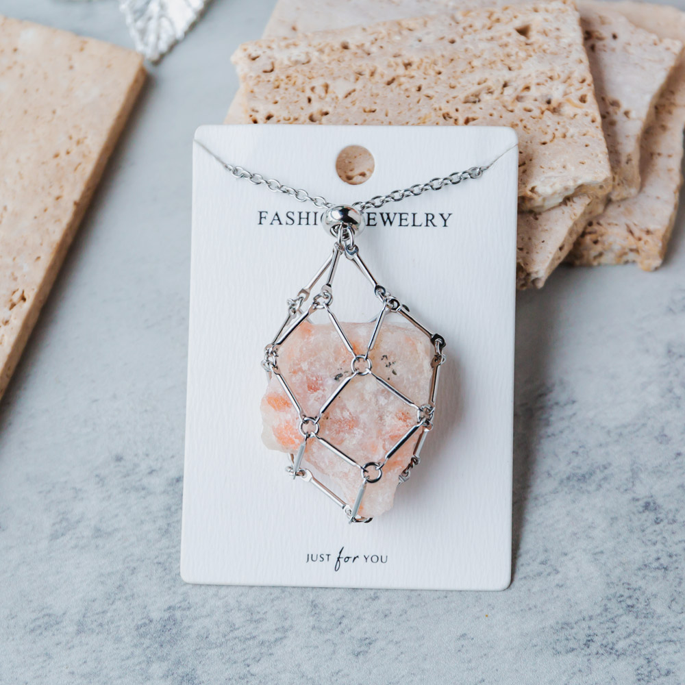 Reikistal Natural Crystal Net Metal Bamboo Necklace Woven Pendant