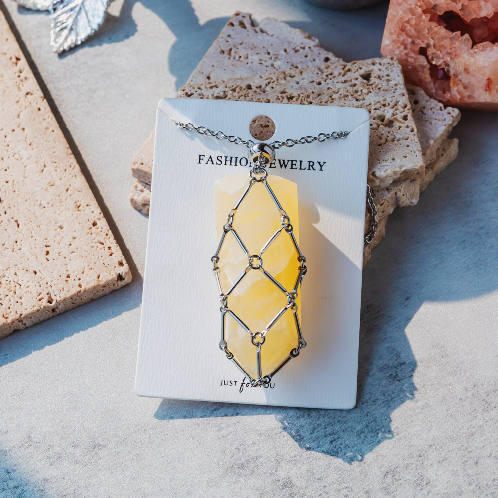 Reikistal Natural Crystal Net Metal Bamboo Necklace Woven Pendant