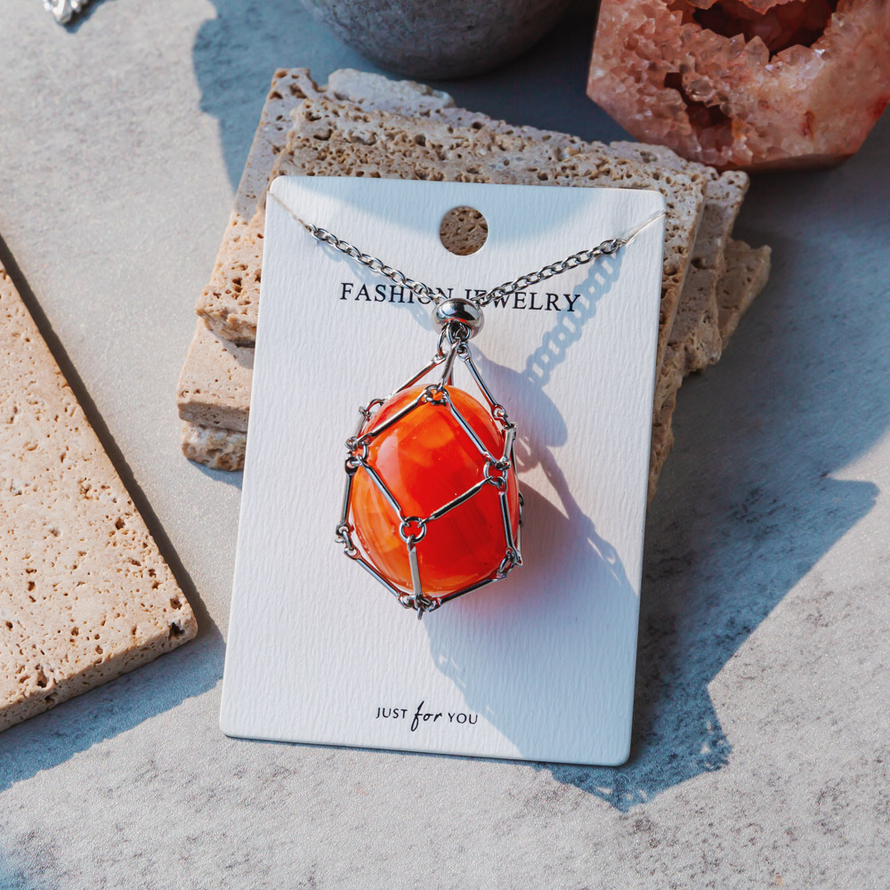 Reikistal Natural Crystal Net Metal Bamboo Necklace Woven Pendant