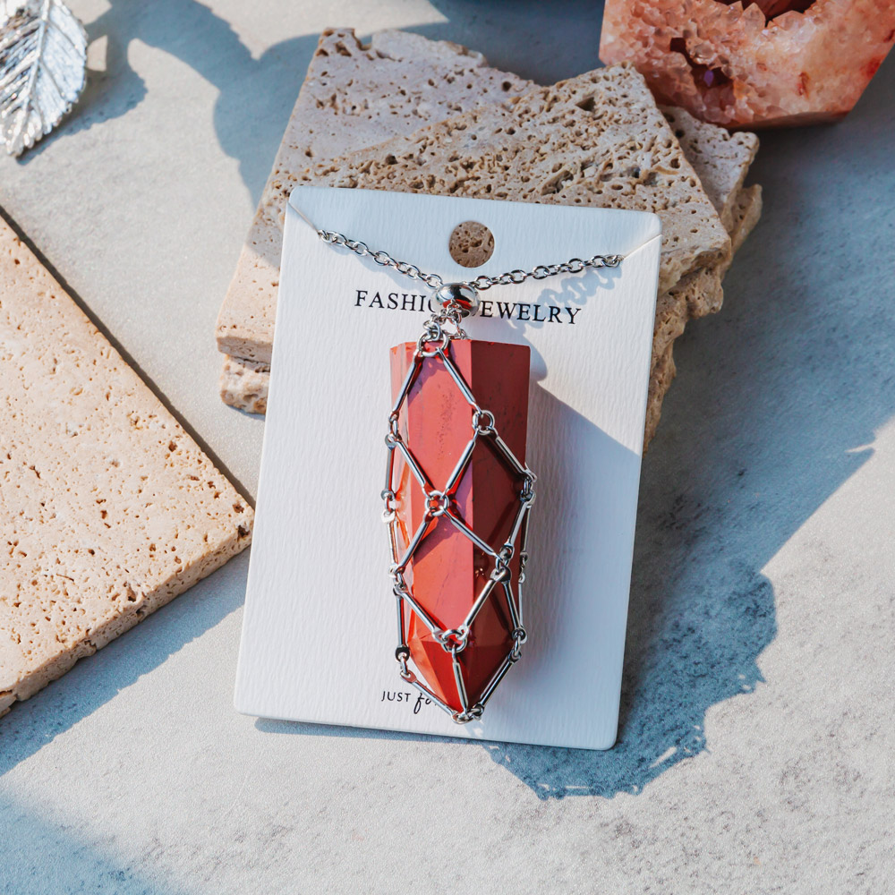 Reikistal Natural Crystal Net Metal Bamboo Necklace Woven Pendant