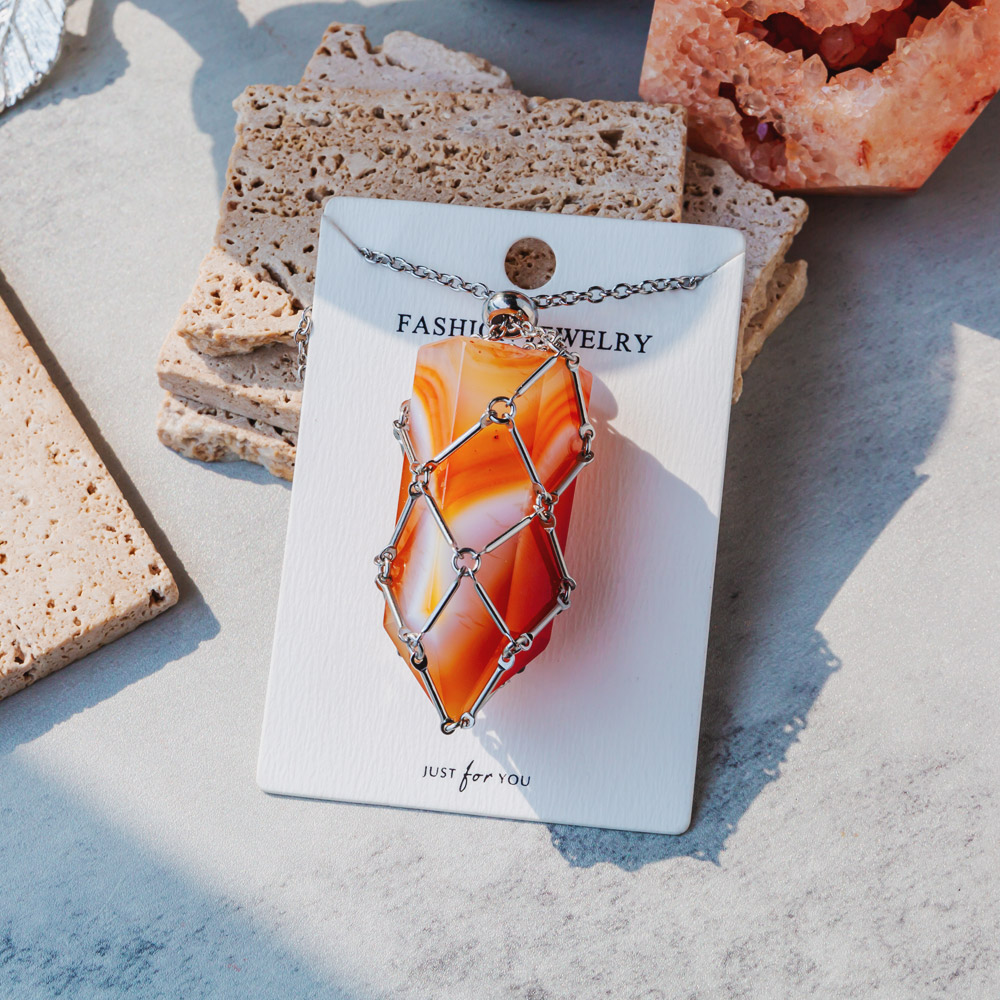 Reikistal Natural Crystal Net Metal Bamboo Necklace Woven Pendant