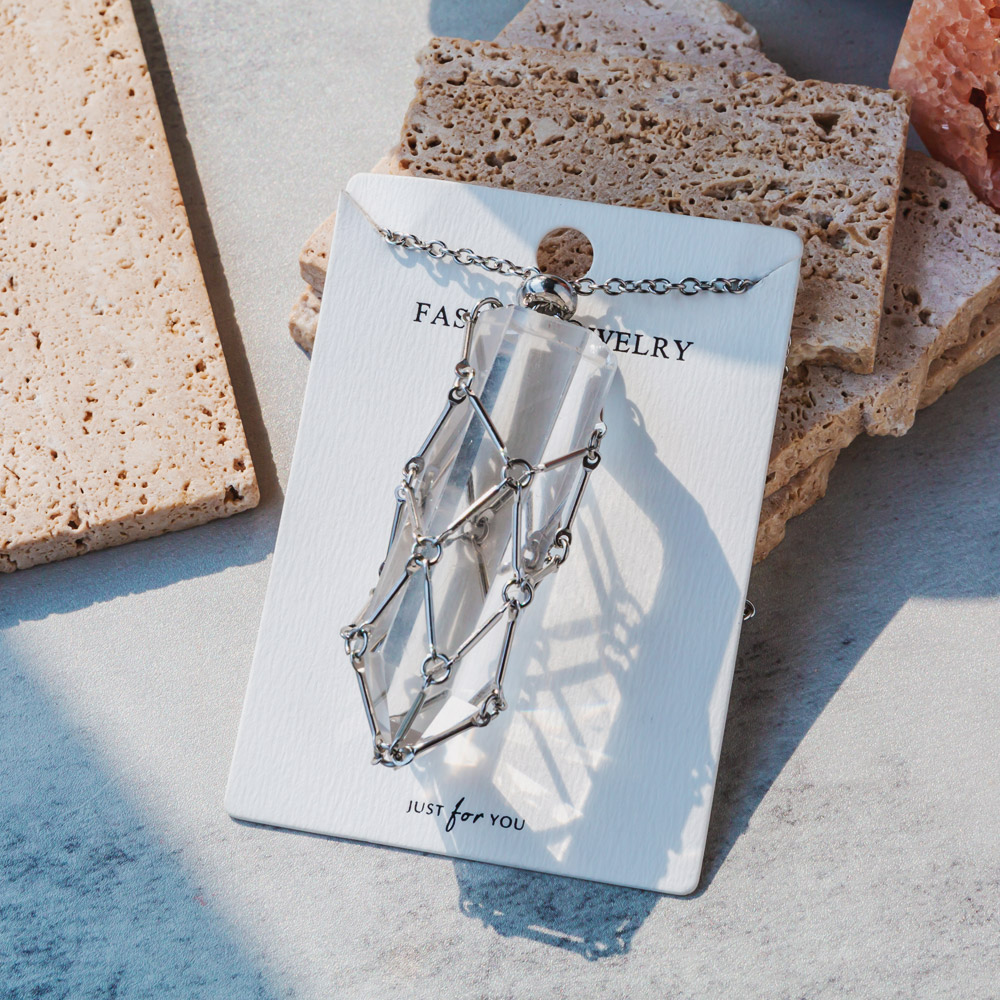 Reikistal Natural Crystal Net Metal Bamboo Necklace Woven Pendant