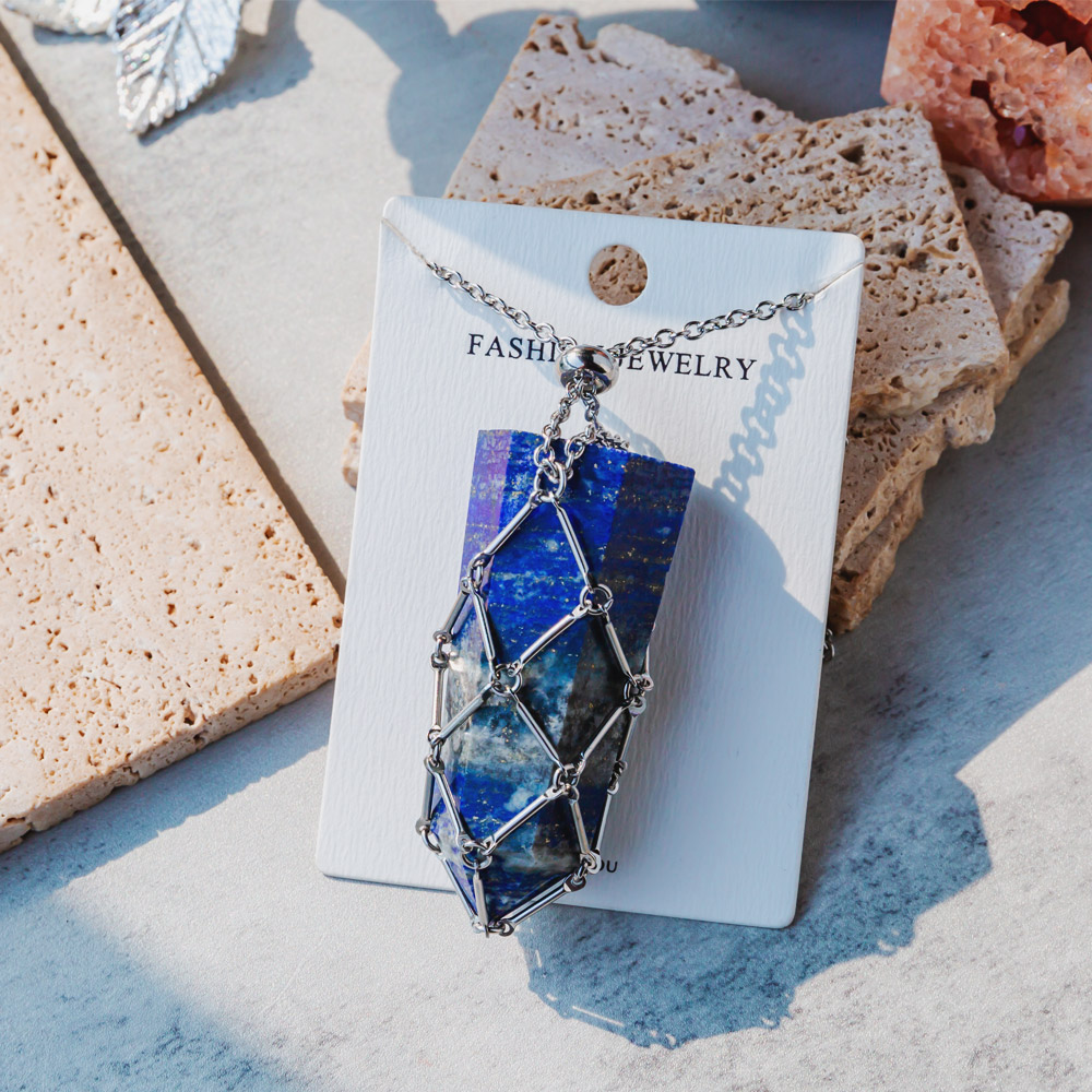 Reikistal Natural Crystal Net Metal Bamboo Necklace Woven Pendant