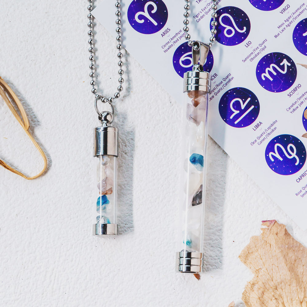 【Zodiac】Natural Crystal Chips Wishing Bottle Necklace