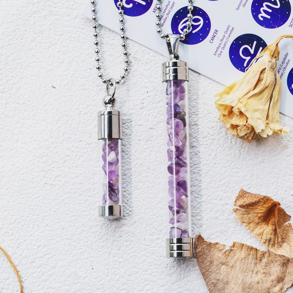 【Zodiac】Natural Crystal Chips Wishing Bottle Necklace