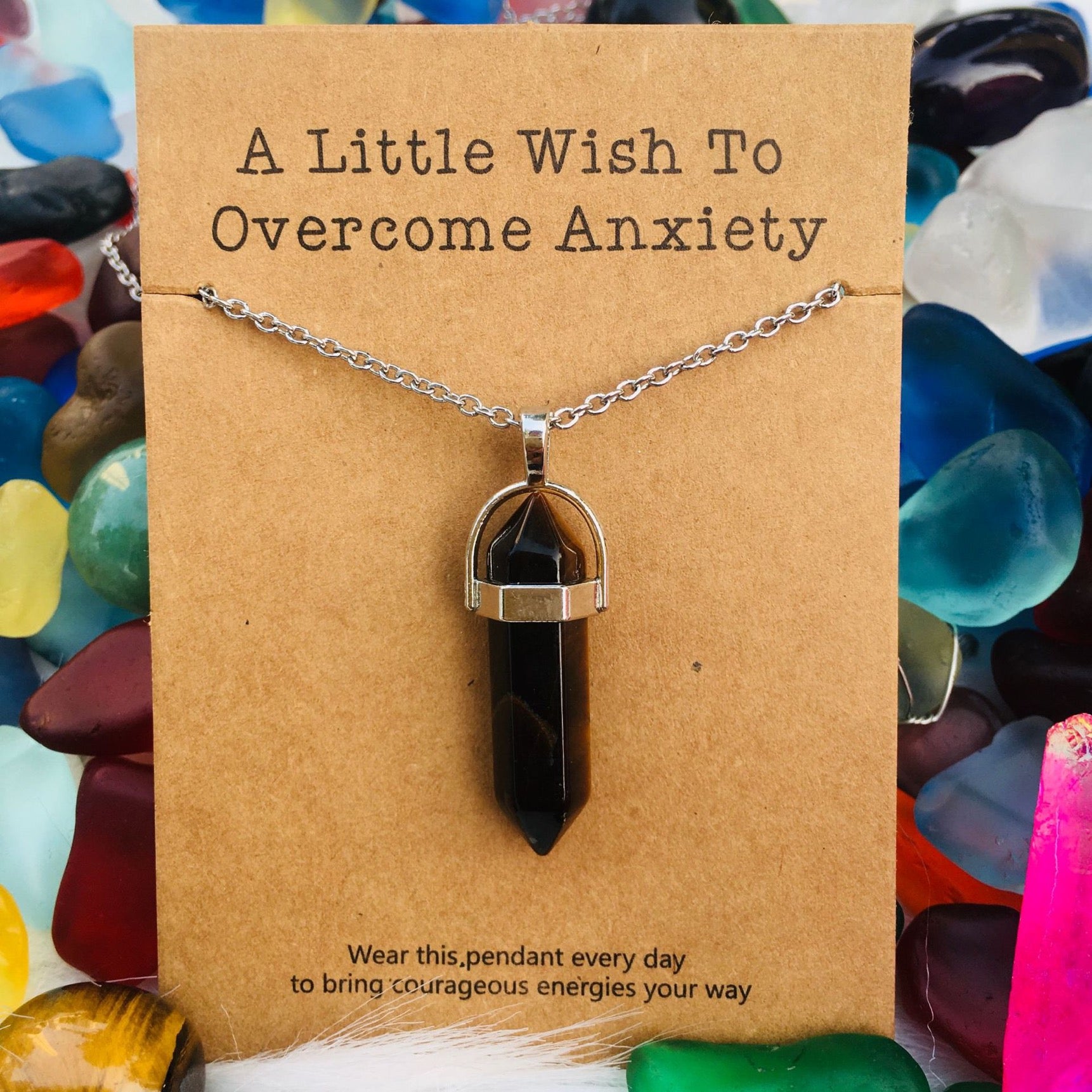 Wishing Natural Stone Hexagonal Pen Pendant Necklace