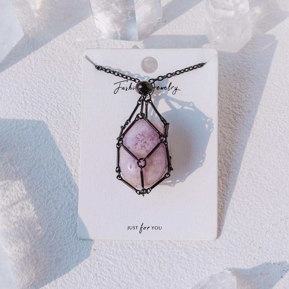 Reikistal Black Net Metal Bamboo Necklace Woven Pendant