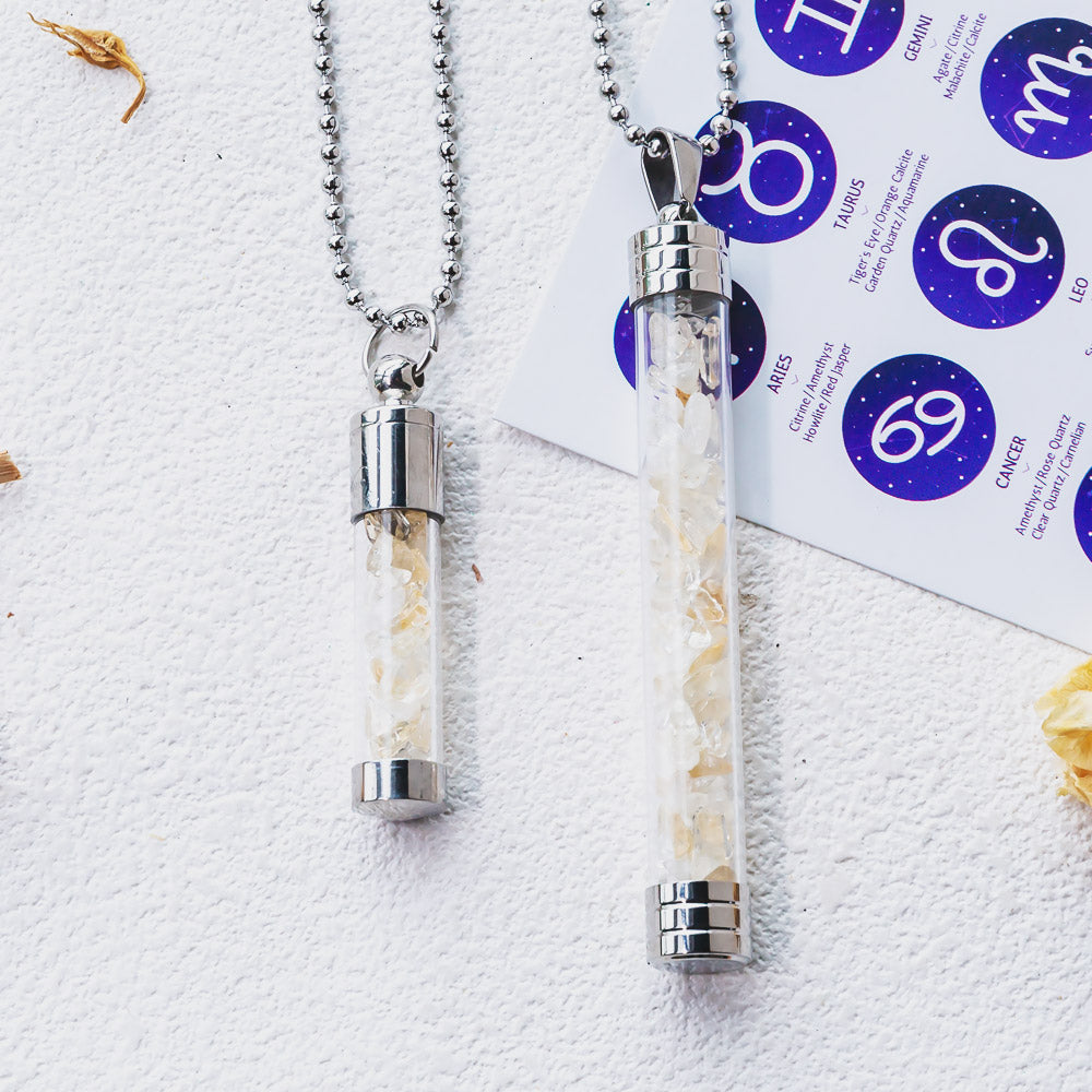 【Zodiac】Natural Crystal Chips Wishing Bottle Necklace