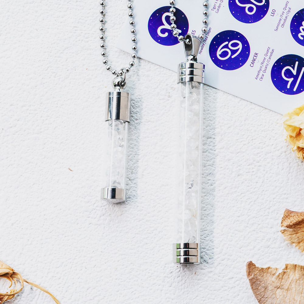 【Zodiac】Natural Crystal Chips Wishing Bottle Necklace