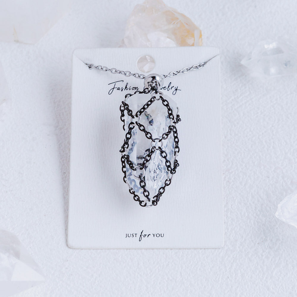 【Black O Mesh】Natural Crystal Adjustable Necklace【Point/Tumbled】