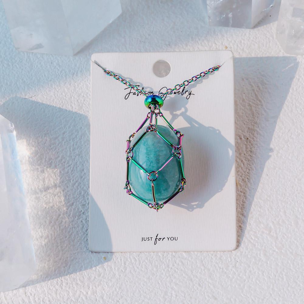 Reikistal Aura Net Metal Bamboo Necklace Woven Pendant