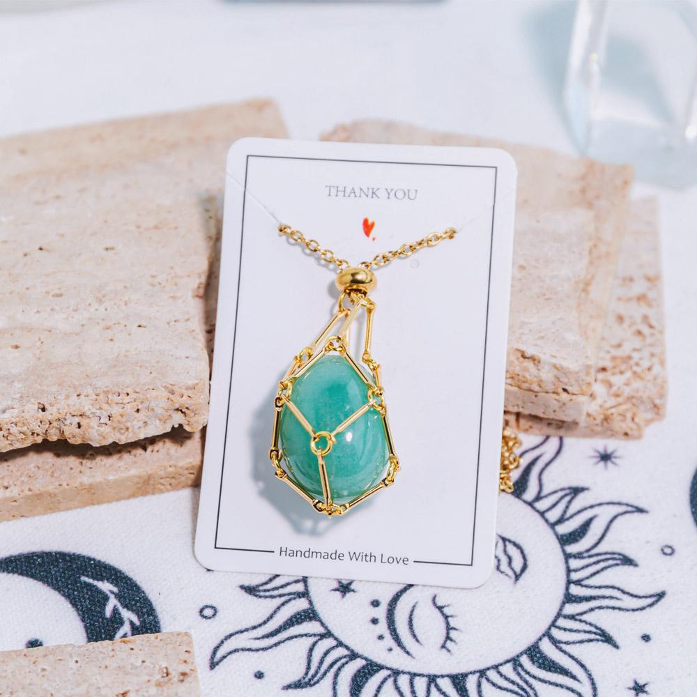 Reikistal Natural Crystal Net Metal Bamboo Necklace Woven Pendant