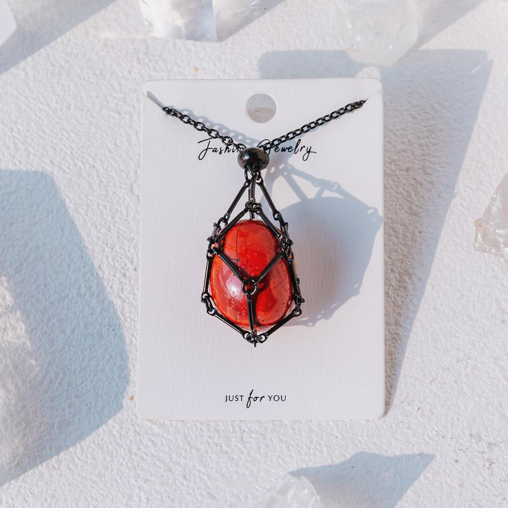 Reikistal Black Net Metal Bamboo Necklace Woven Pendant