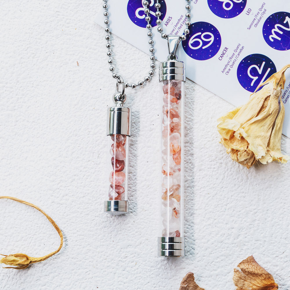 【Zodiac】Natural Crystal Chips Wishing Bottle Necklace