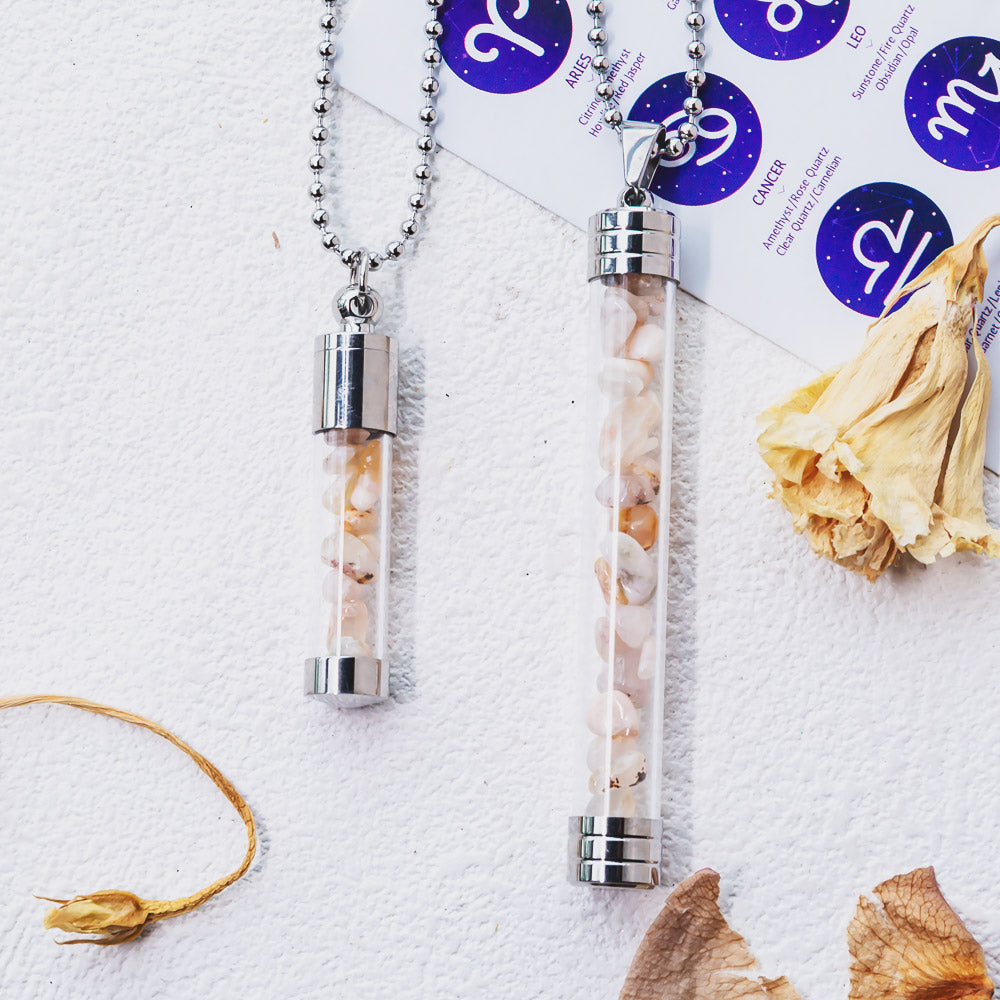 【Zodiac】Natural Crystal Chips Wishing Bottle Necklace
