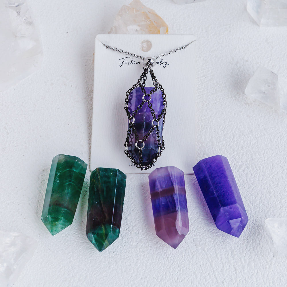 【Black O Mesh】Natural Crystal Adjustable Necklace【Point/Tumbled】