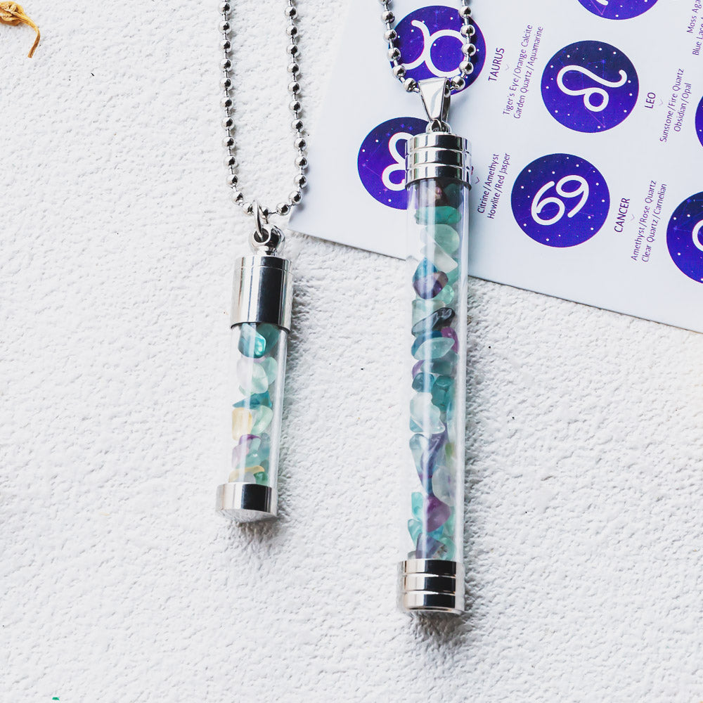 【Zodiac】Natural Crystal Chips Wishing Bottle Necklace