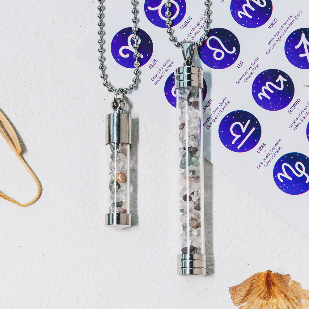 【Zodiac】Natural Crystal Chips Wishing Bottle Necklace