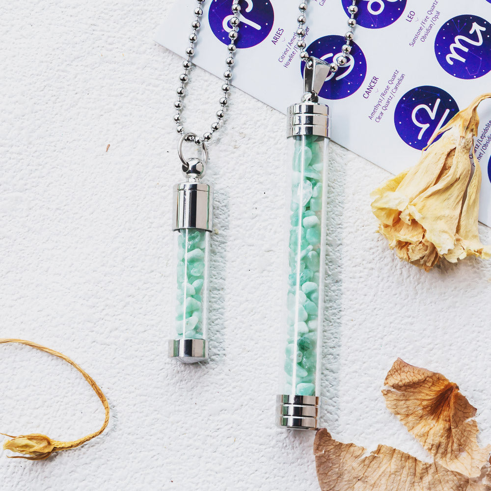 【Zodiac】Natural Crystal Chips Wishing Bottle Necklace