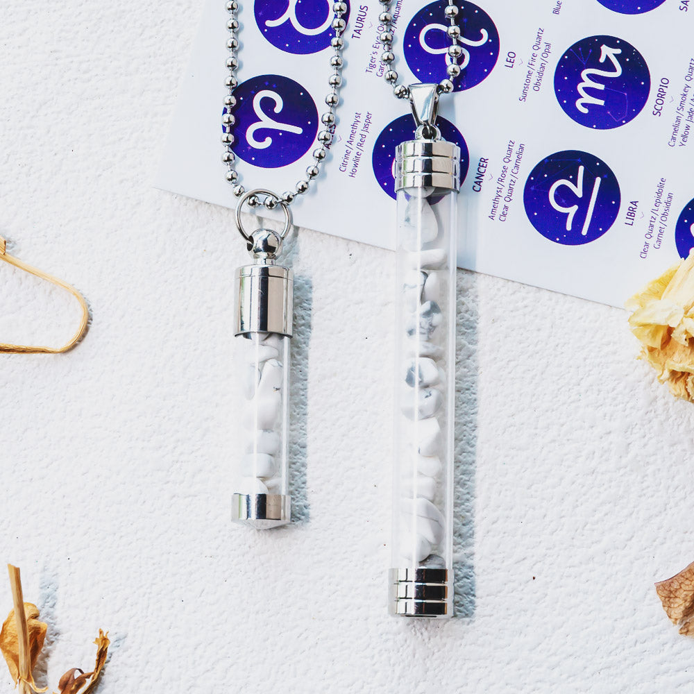 【Zodiac】Natural Crystal Chips Wishing Bottle Necklace